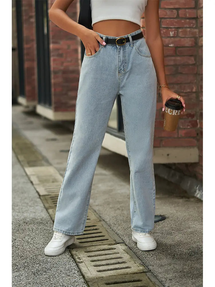 Light Wash Mid-Waist Butterfly Print Jeans-Massicos