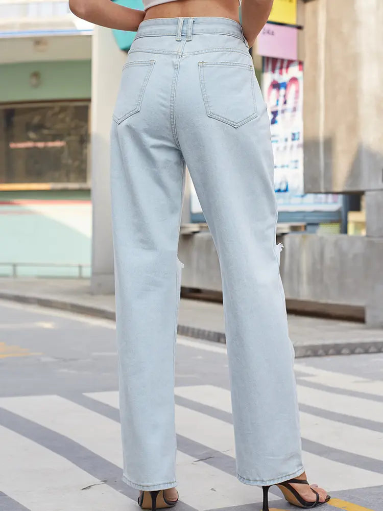 Light Wash Vintage Distressed Denim Pants-Massicos