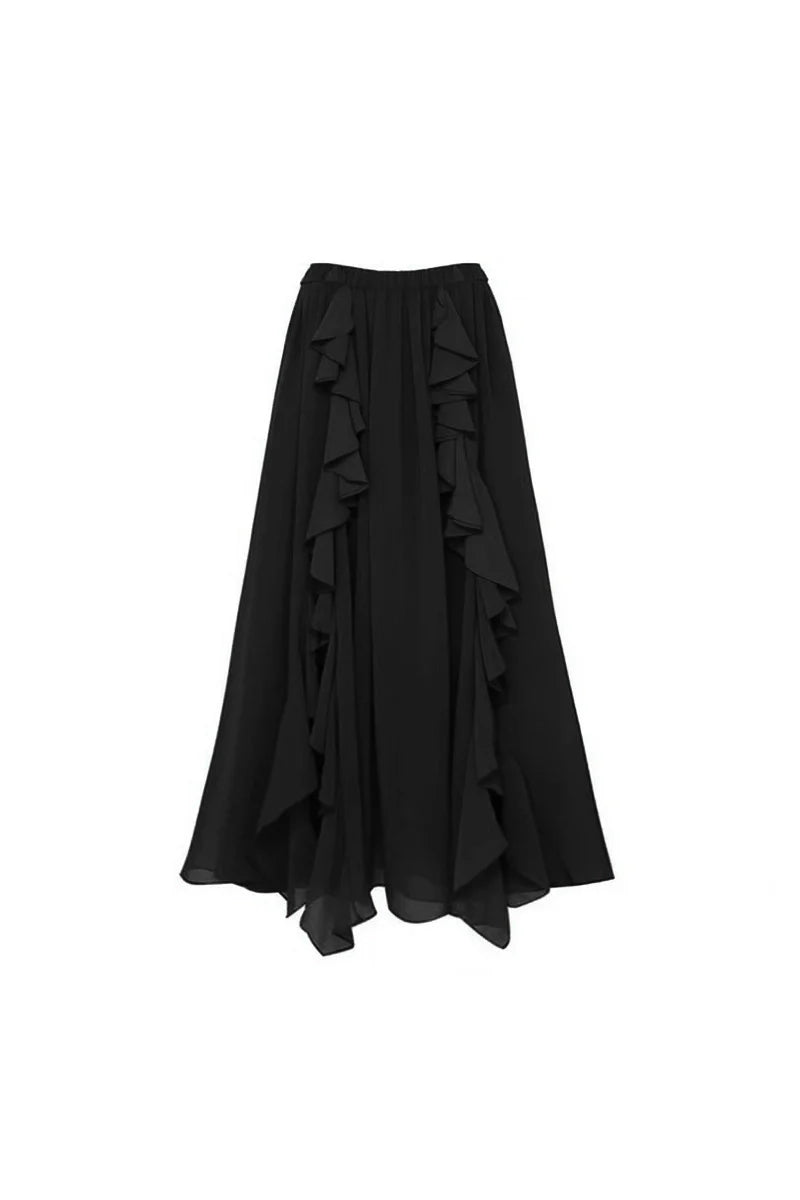 3D Floral Shoulder Detail Hollow Black Set-ROVOLE