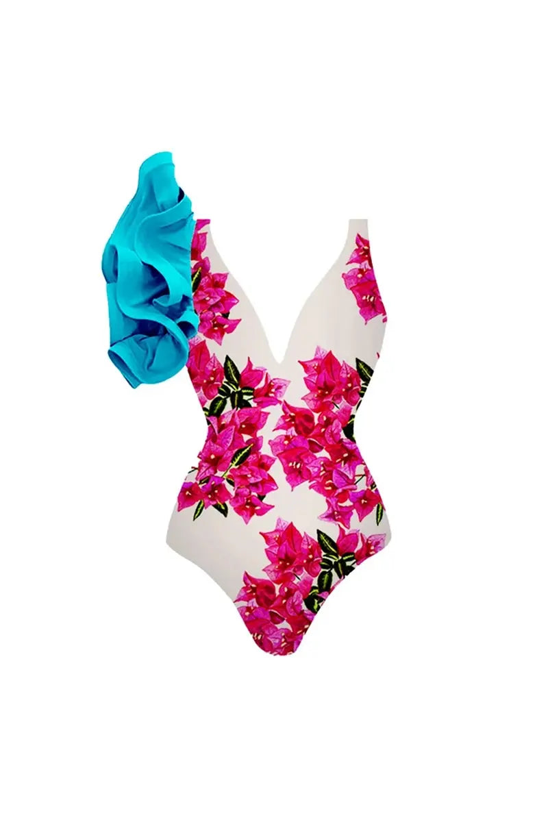 Floral Ruffle One Piece Swimwear Set-ROVOLE
