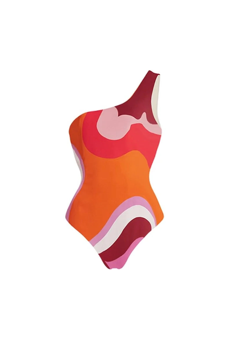 Geometric Print One Piece Swimsuit Set-ROVOLE