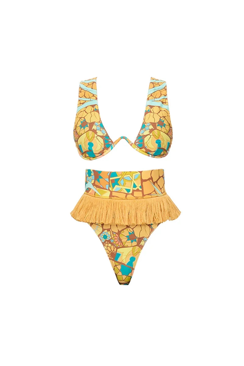 Boho Tassel Tribal Print Bikini Set-ROVOLE