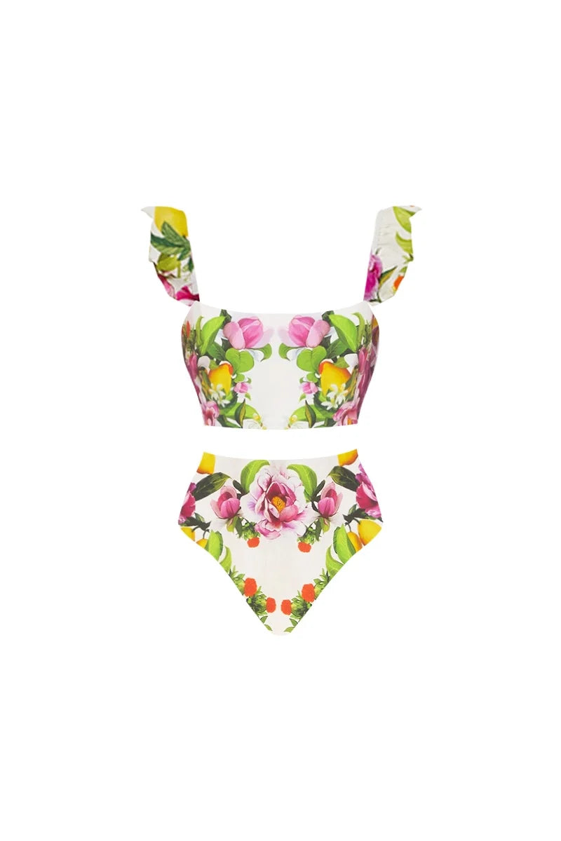 Floral Print High-Waist Bikini Set-ROVOLE