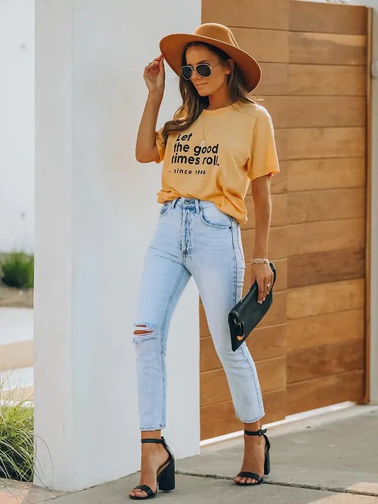Vintage Ripped Denim Ankle-Length Pants-Massicos