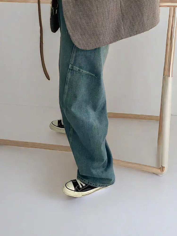 Trendy Loose Arc-Cut Denim Pants-Massicos