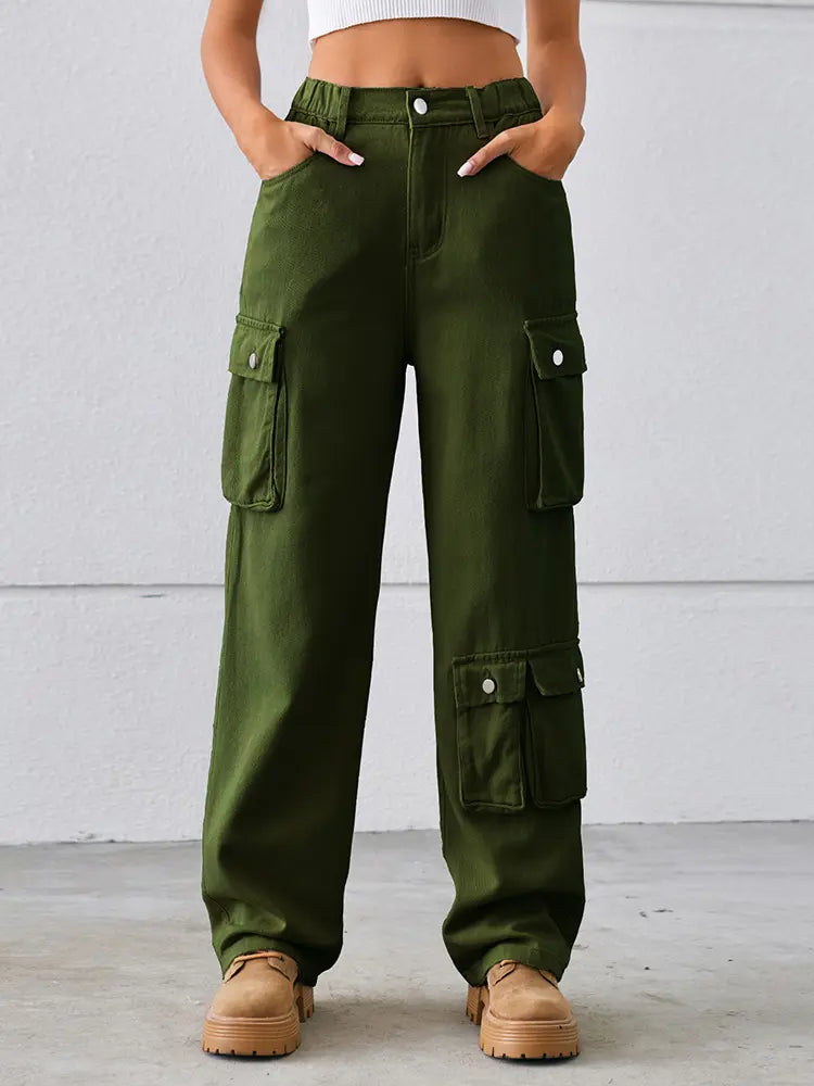 Washed Multi-Pocket Denim Pants-Massicos