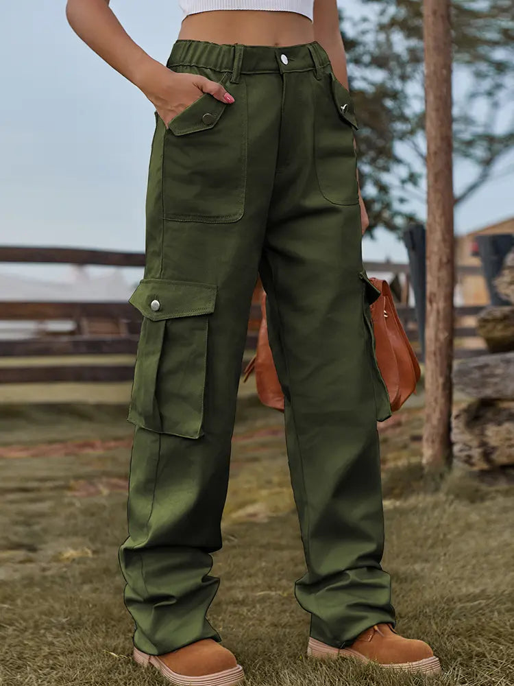 Vintage Elastic Waist Denim Cargo Pants-Massicos