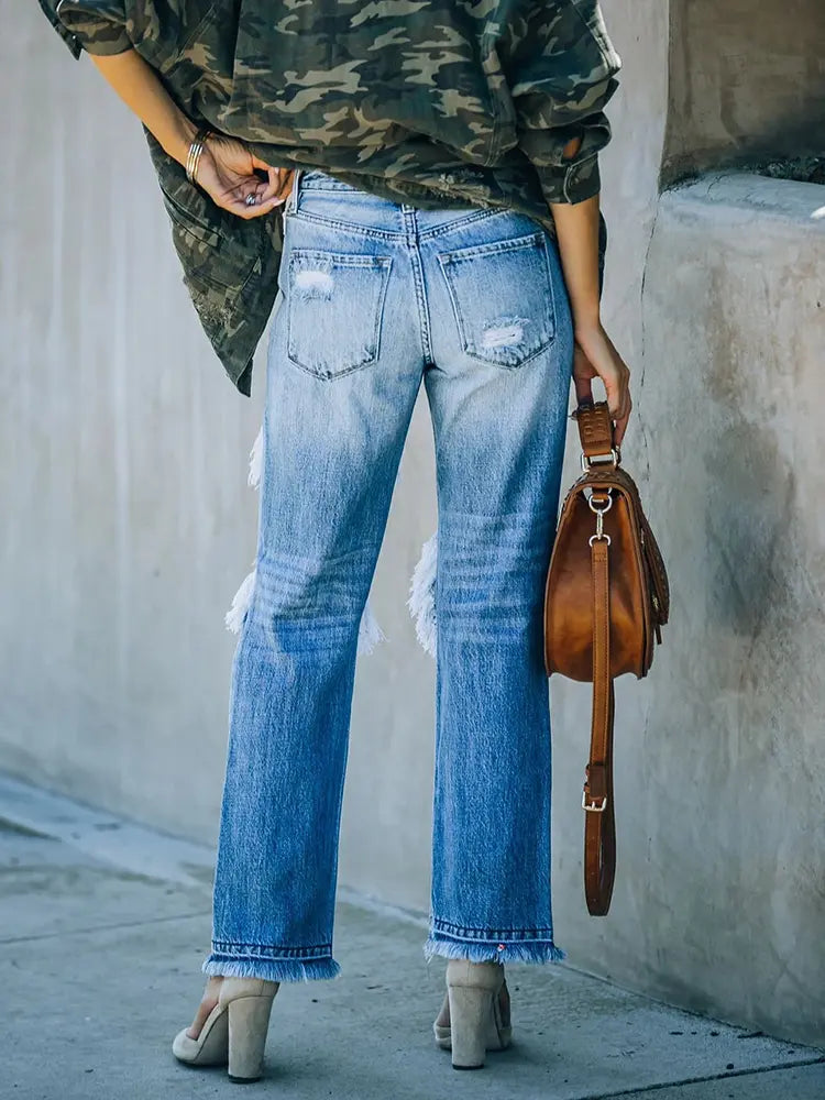 Ripped Distressed Beggar-Style Denim Pants-Massicos