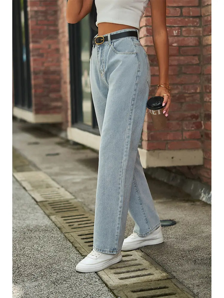 Light Wash Mid-Waist Butterfly Print Jeans-Massicos