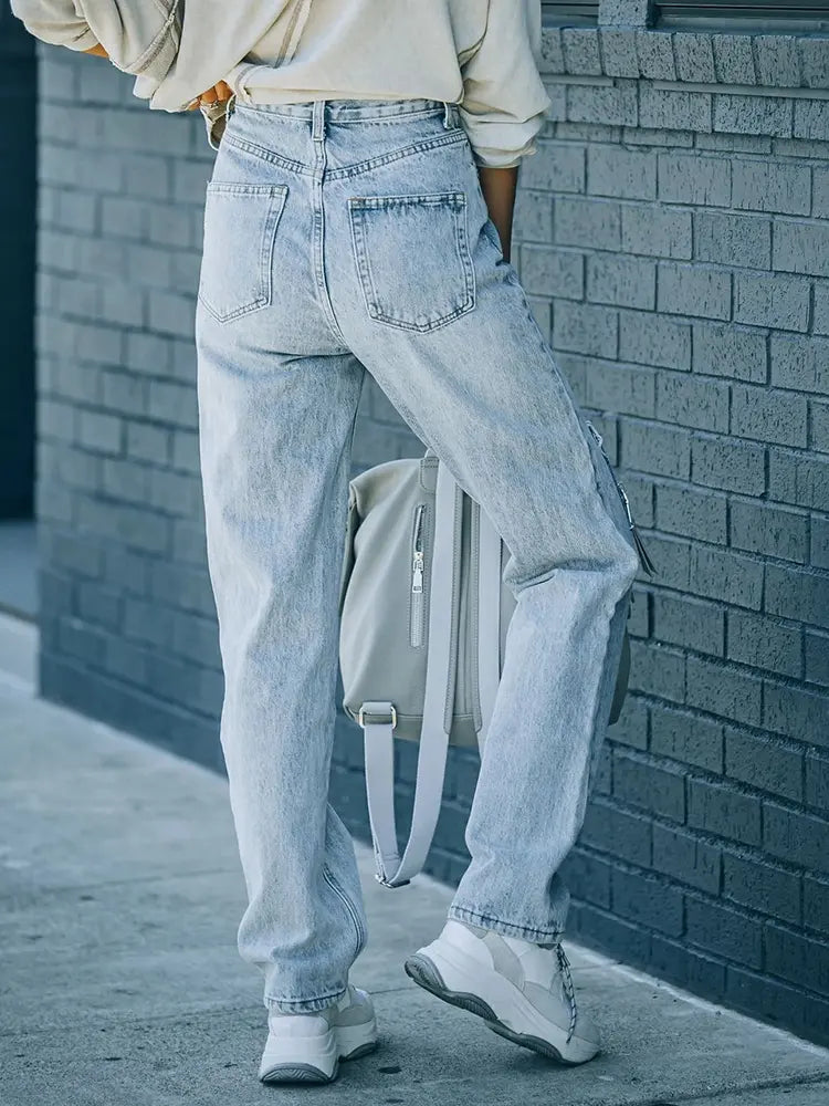 Trendy Asymmetric Distressed Denim Jeans-Massicos