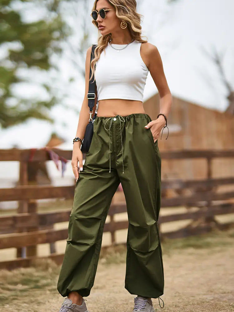 Vintage Street Style Drawstring Cargo Joggers-Massicos