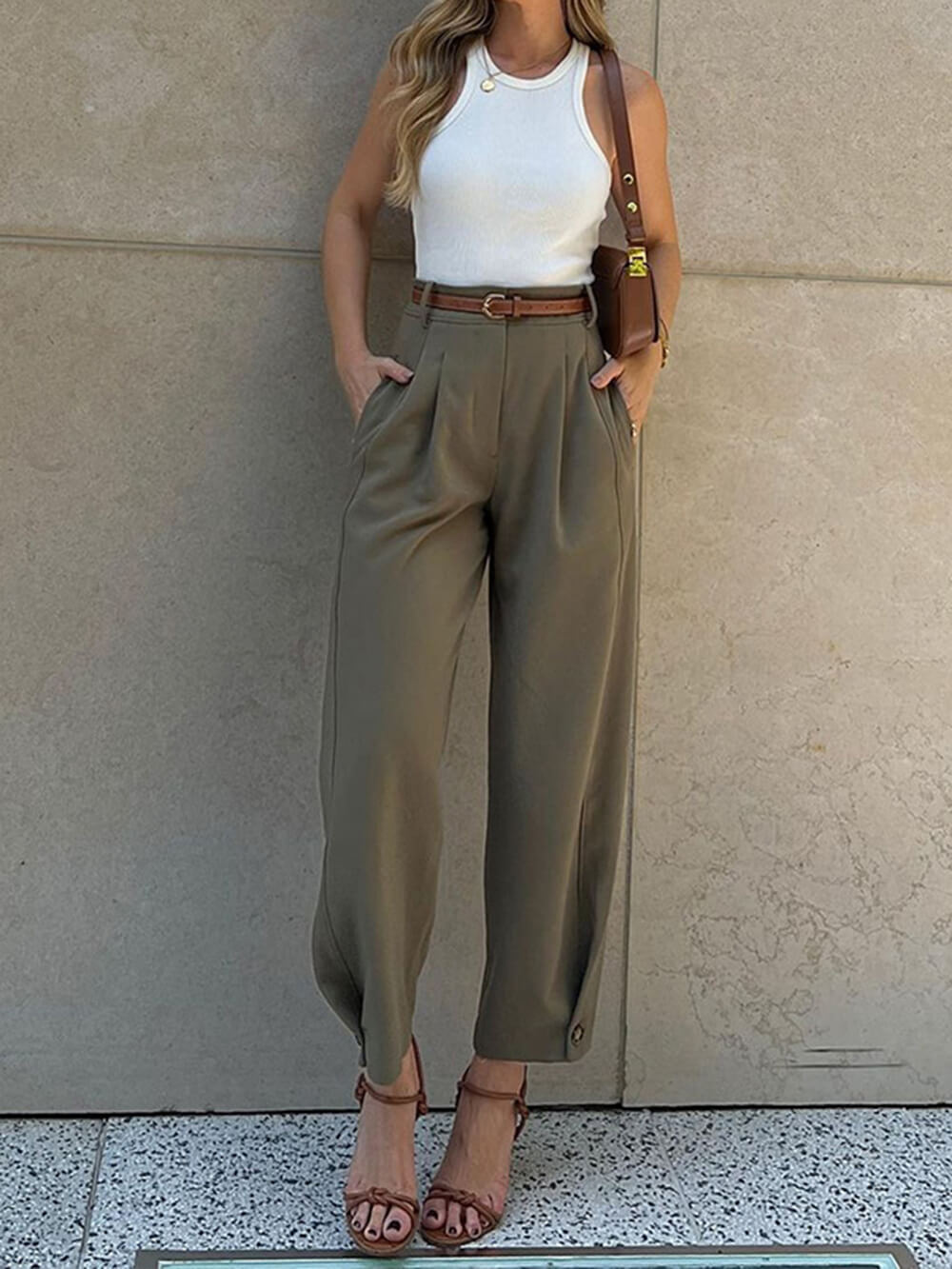 Stylish Loose High Waisted Drawstring Suit Pants-Massicos