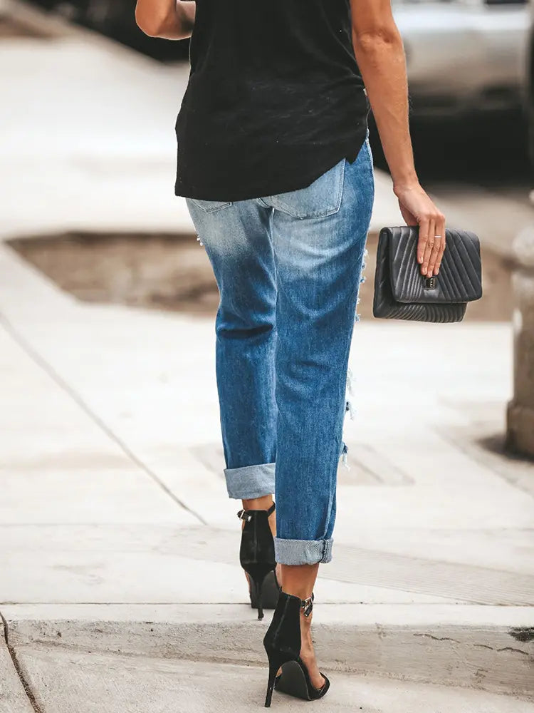 Street Style Distressed Jeans-Massicos