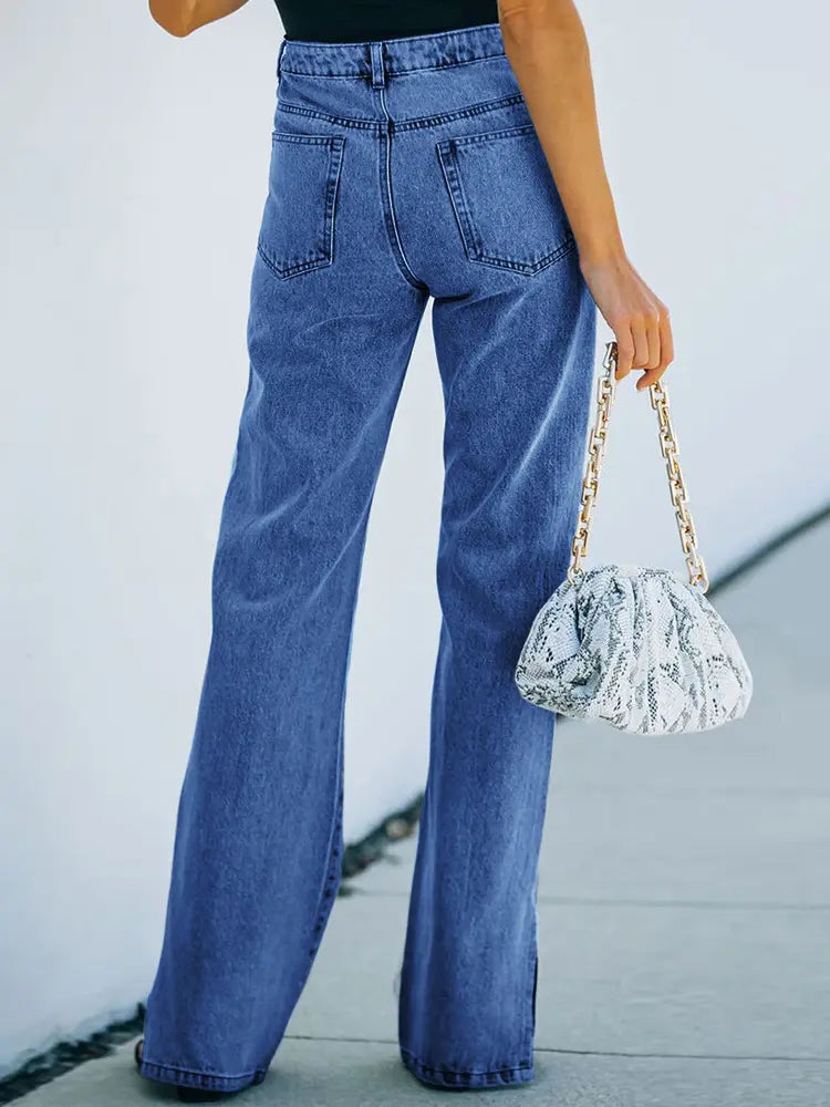 Washed Split-Hem Denim Pants-Massicos