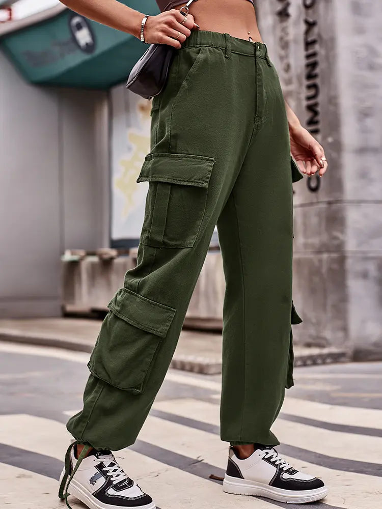 Loose-Fit Drawstring Denim Cargo Pants-Massicos