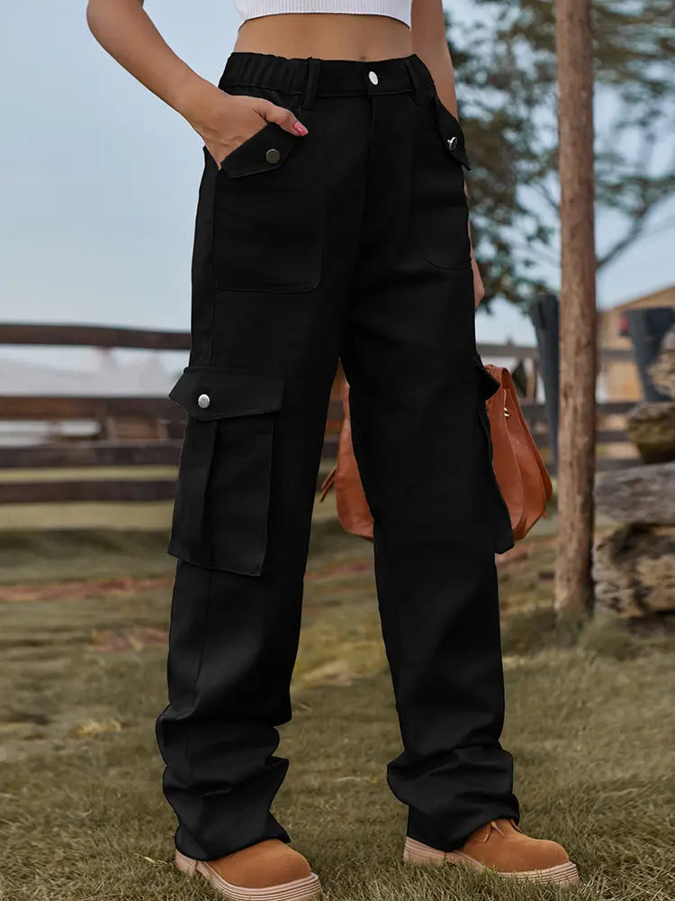 Vintage Elastic Waist Denim Cargo Pants-Massicos