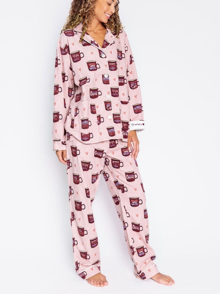 Heart & Coffee Cup Print Pajama Set-Massicos
