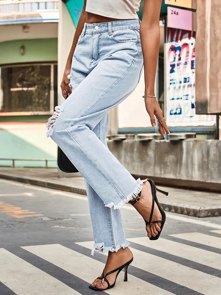 Trendy Ripped Denim Pants for Women-Massicos