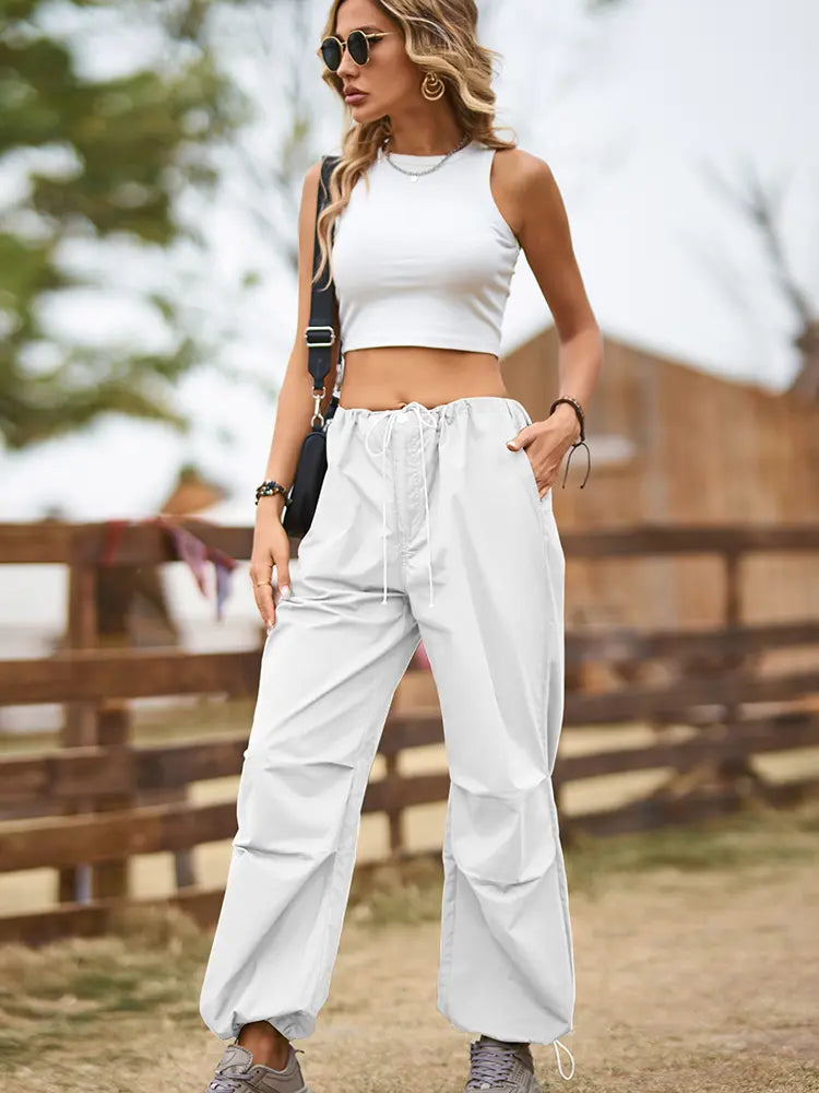 Vintage Street Style Drawstring Cargo Joggers-Massicos