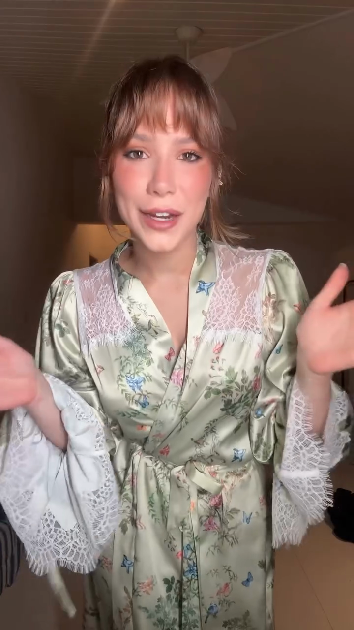 Light Green Floral Satin Robe Set-ROVOLE