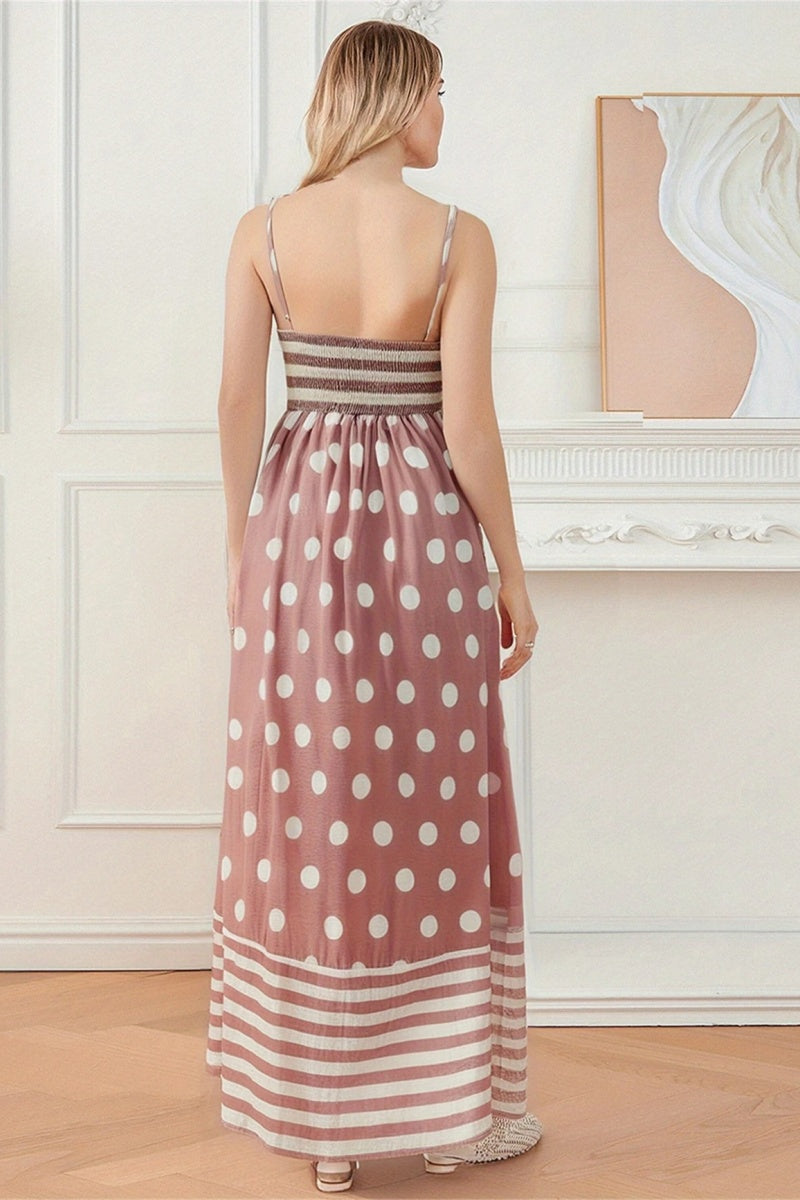 Polka Dot Square Neck Cami Midi  Dress-ROVOLE