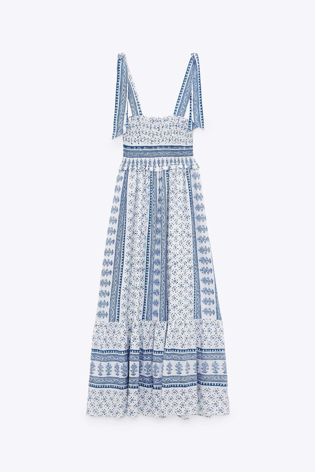 Helga Printed Shirred Strap Midi Dress-ROVOLE