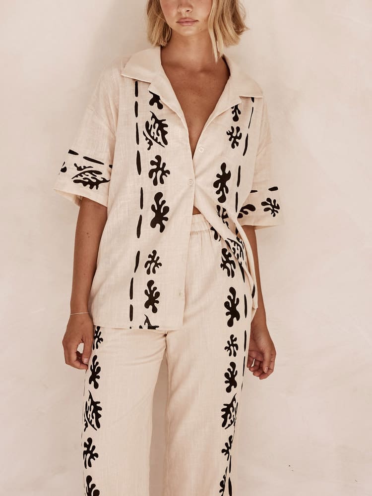 Black Printed Cream Wide Leg Pants-Set-Massicos