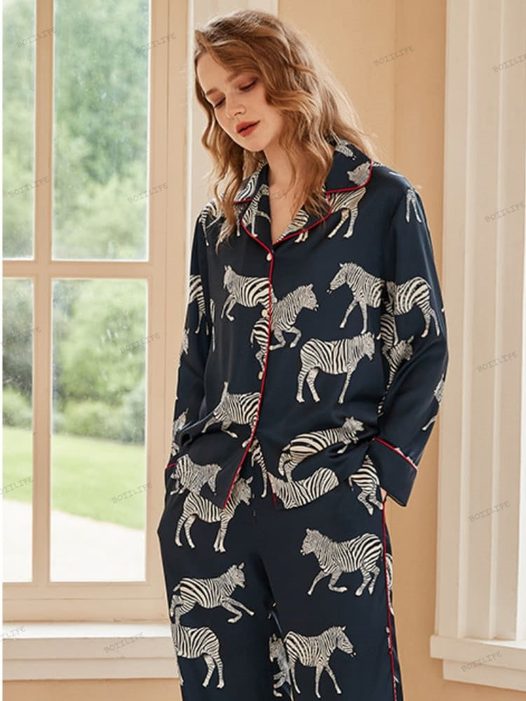 Zebra Print Ice Silk Pajama Set-Massicos
