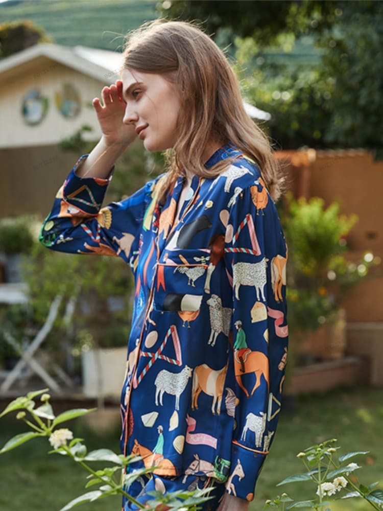 Cute Cartoon Animal Print Long Sleeve Pajama Set-Massicos
