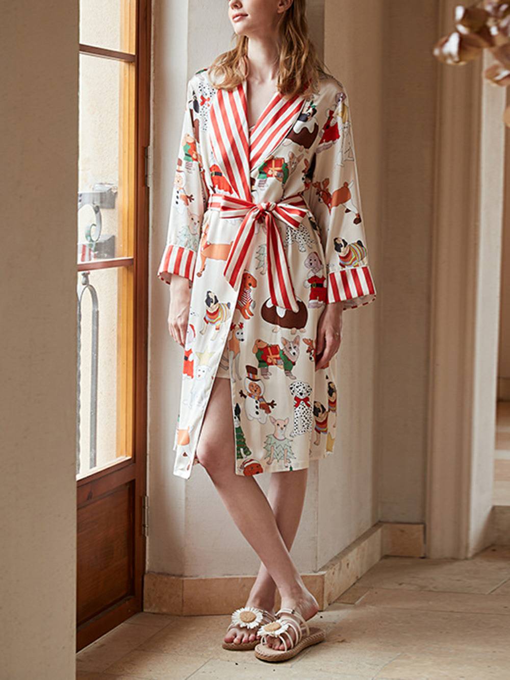 Christmas Dog Print Robe Set-Massicos