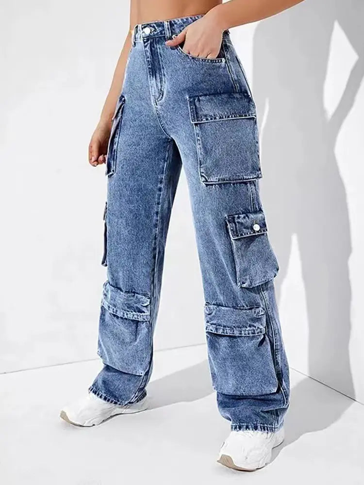 High-Waisted Denim Cargo-Massicos
