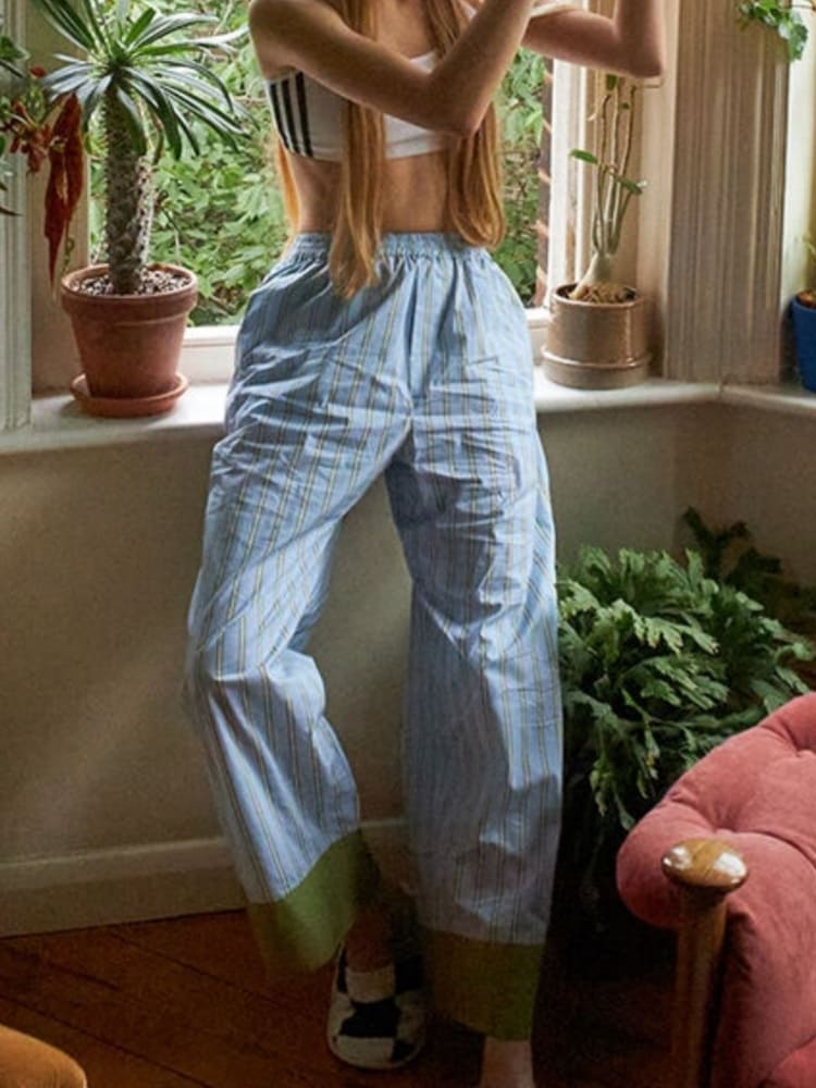 Striped Color-Block Pajama Set-Massicos
