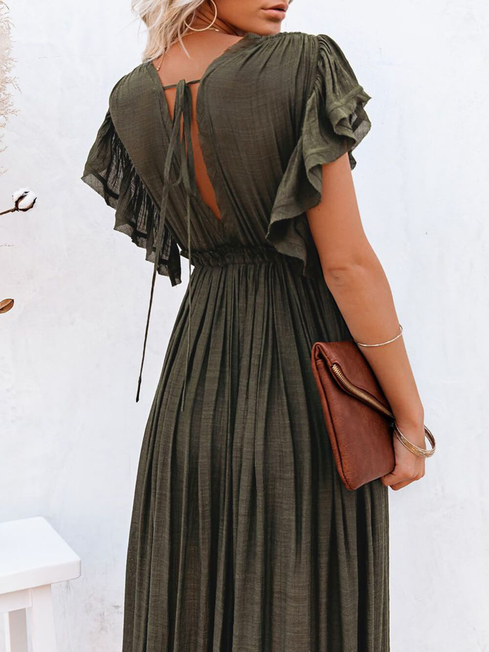 Button Cotton Linen Perfect Beach Boho Maxi Dress-Massicos