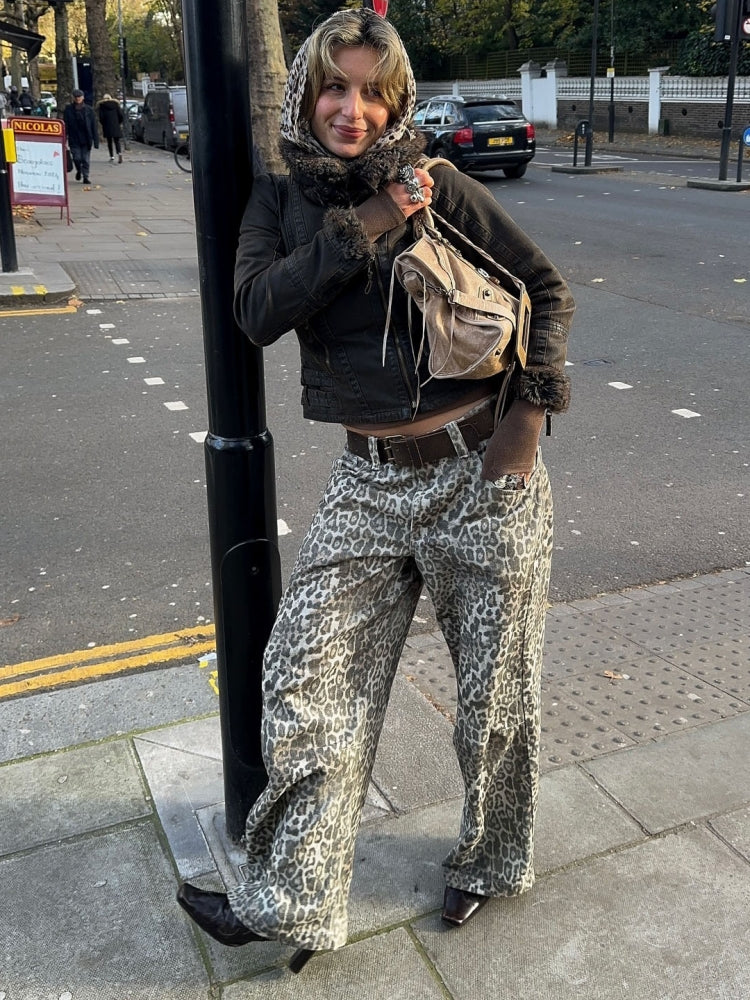 Straight Leg Animal Print Jeans-Massicos