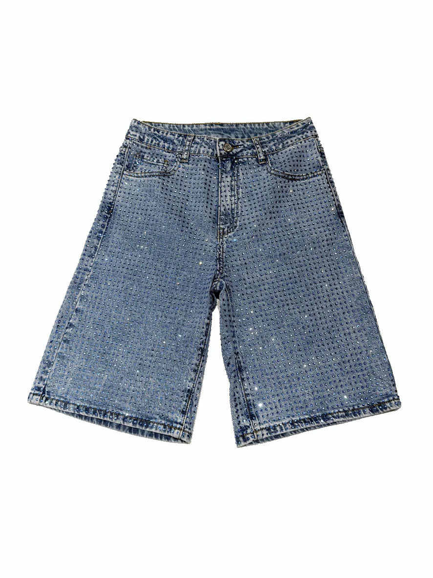 Light Blue Denim Sparkling Shorts-Massicos
