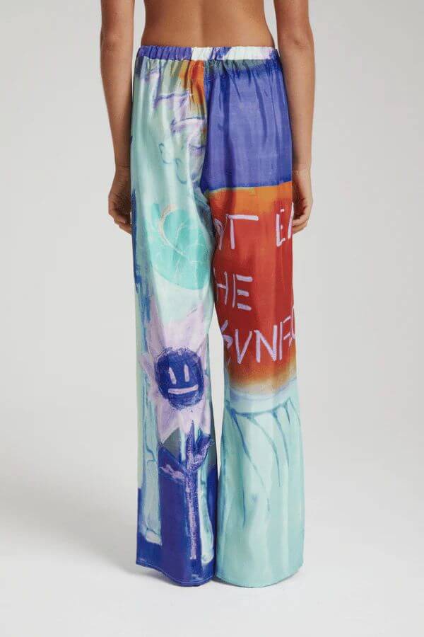 Unique Ink Floral Print Loose Wide-Leg Pants-Massicos