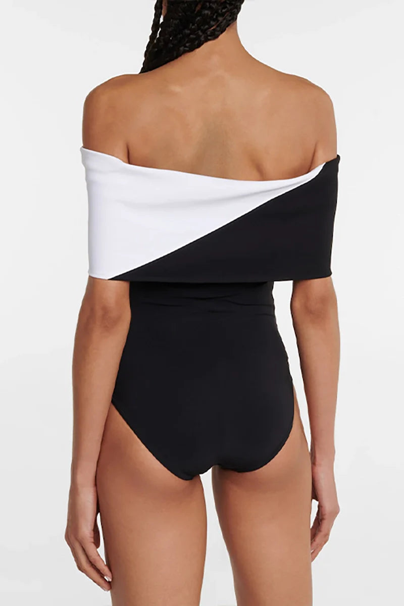 Colorblock Minimal One Piece Swimsuit Set-ROVOLE