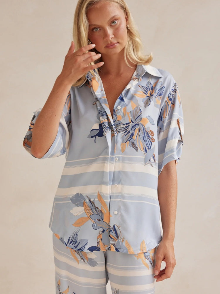 Casual Printed Cardigan Home Set-Massicos