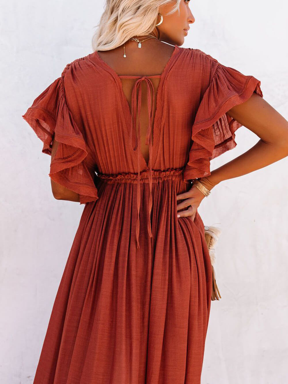 Button Cotton Linen Perfect Beach Boho Maxi Dress-Massicos