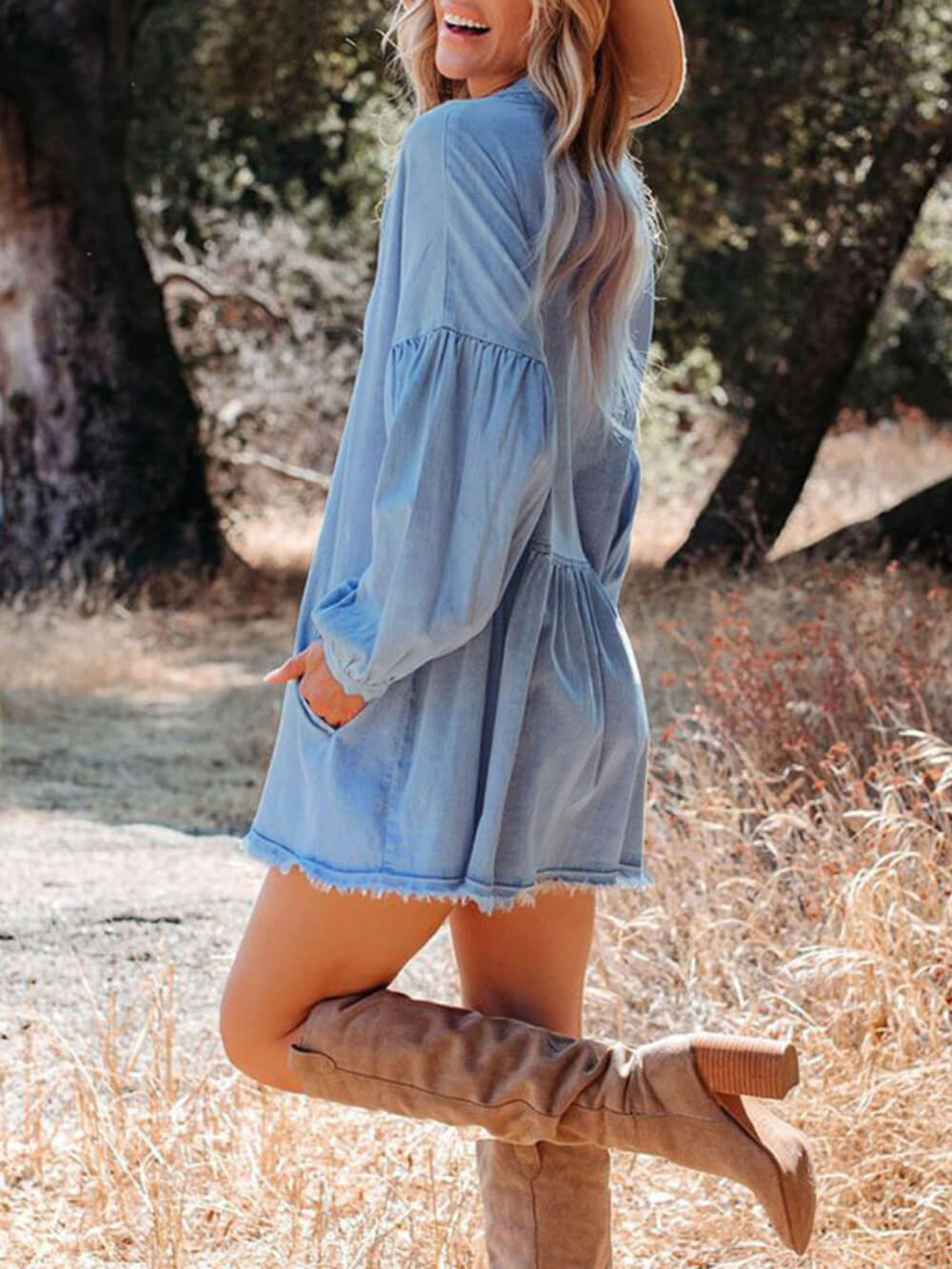 Indigo Denim Mini Dress-Massicos
