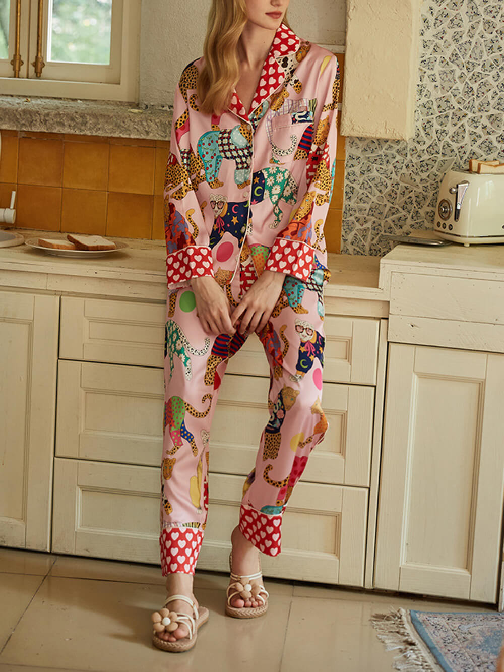 Dressing Leopard Print Silk Pajama Set-Massicos