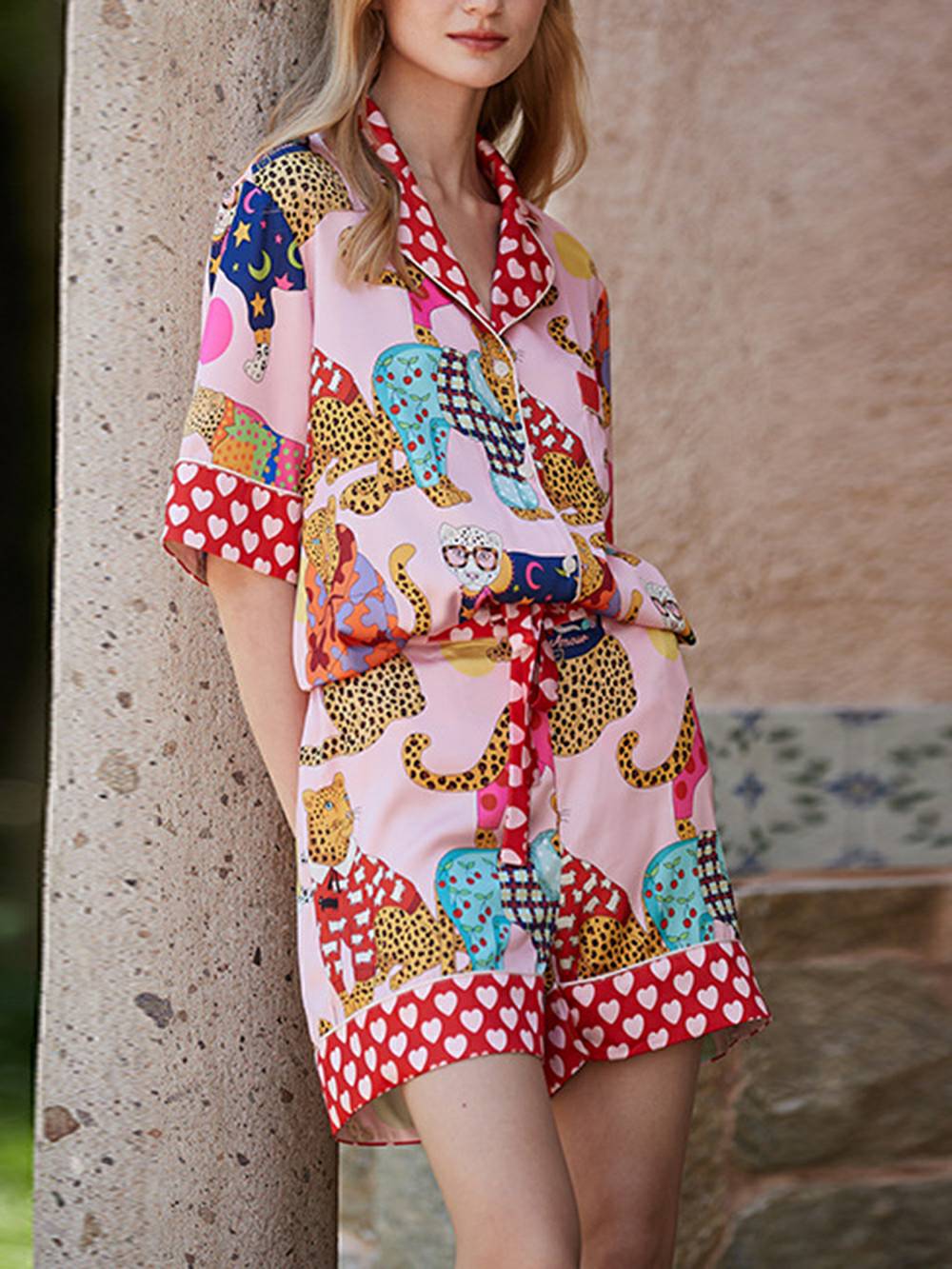 Dressing Leopard Print Silk Pajama Set-Massicos