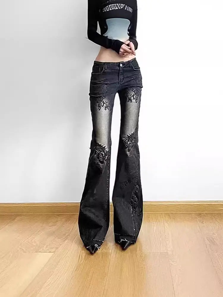Vintage Floral Low-Rise Jeans-Massicos