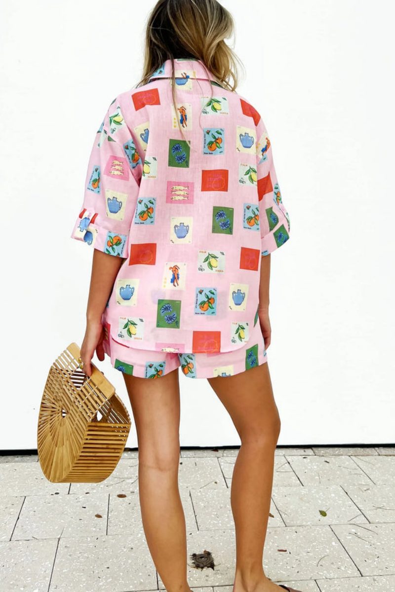 Short Set - Pink Stamp Print-ROVOLE