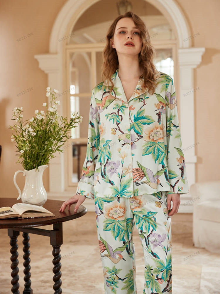 Peony Print Long-Sleeve Loungewear Set-Massicos