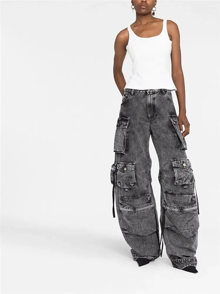 Street Style Cargo Denim-Massicos