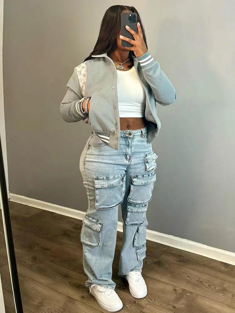 Stretch Denim Cargo Pants-Massicos