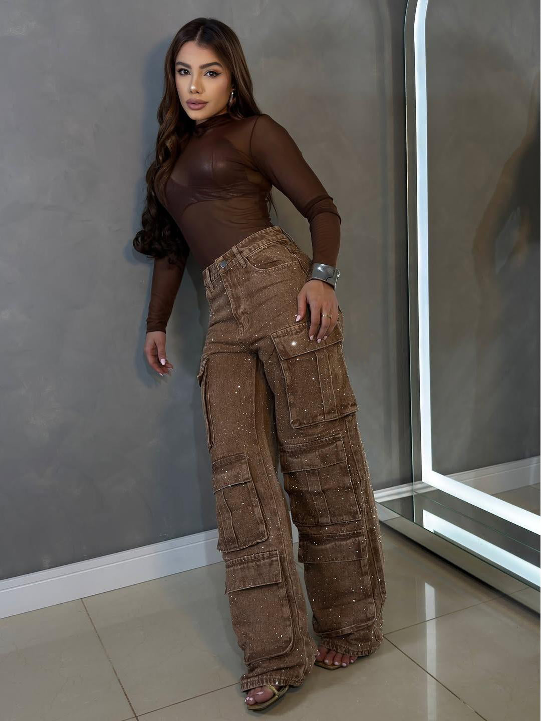 Shine Multi-Pocket Cargo Jeans-Massicos
