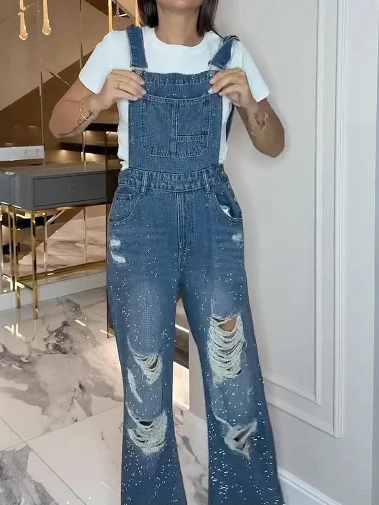 Ripped Denim Overalls-ROVOLE