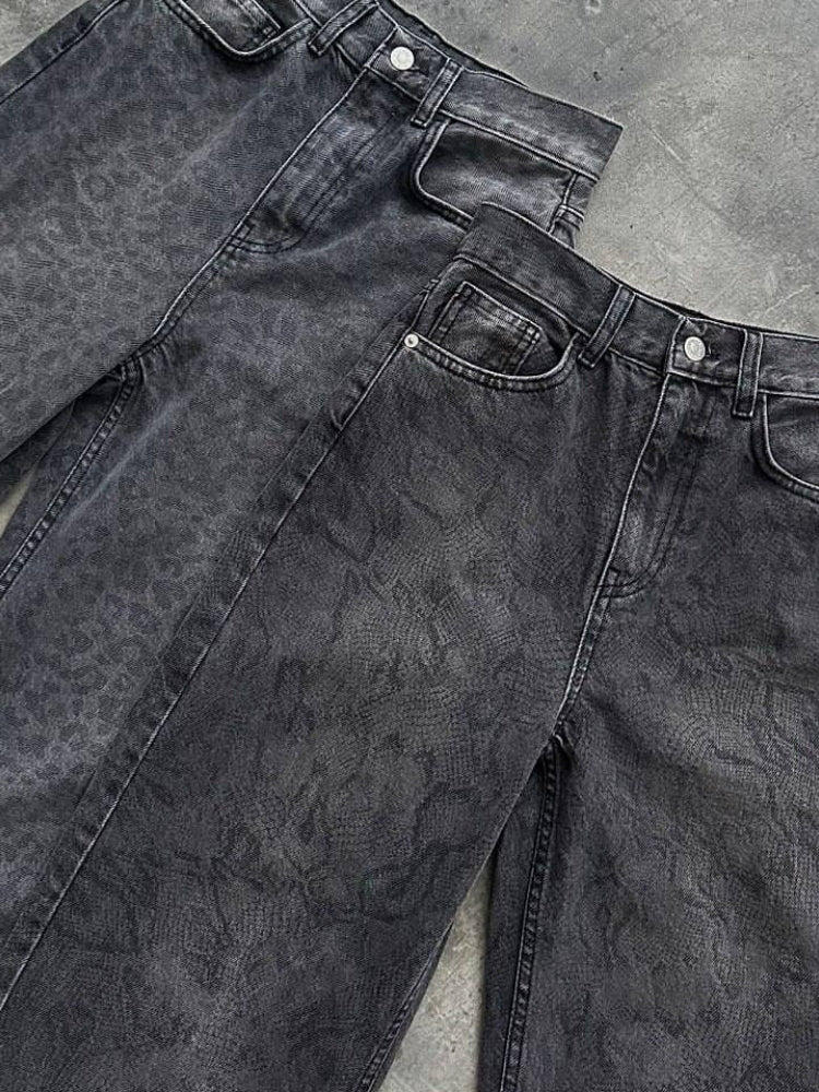Printed Straight Leg Jeans-Massicos